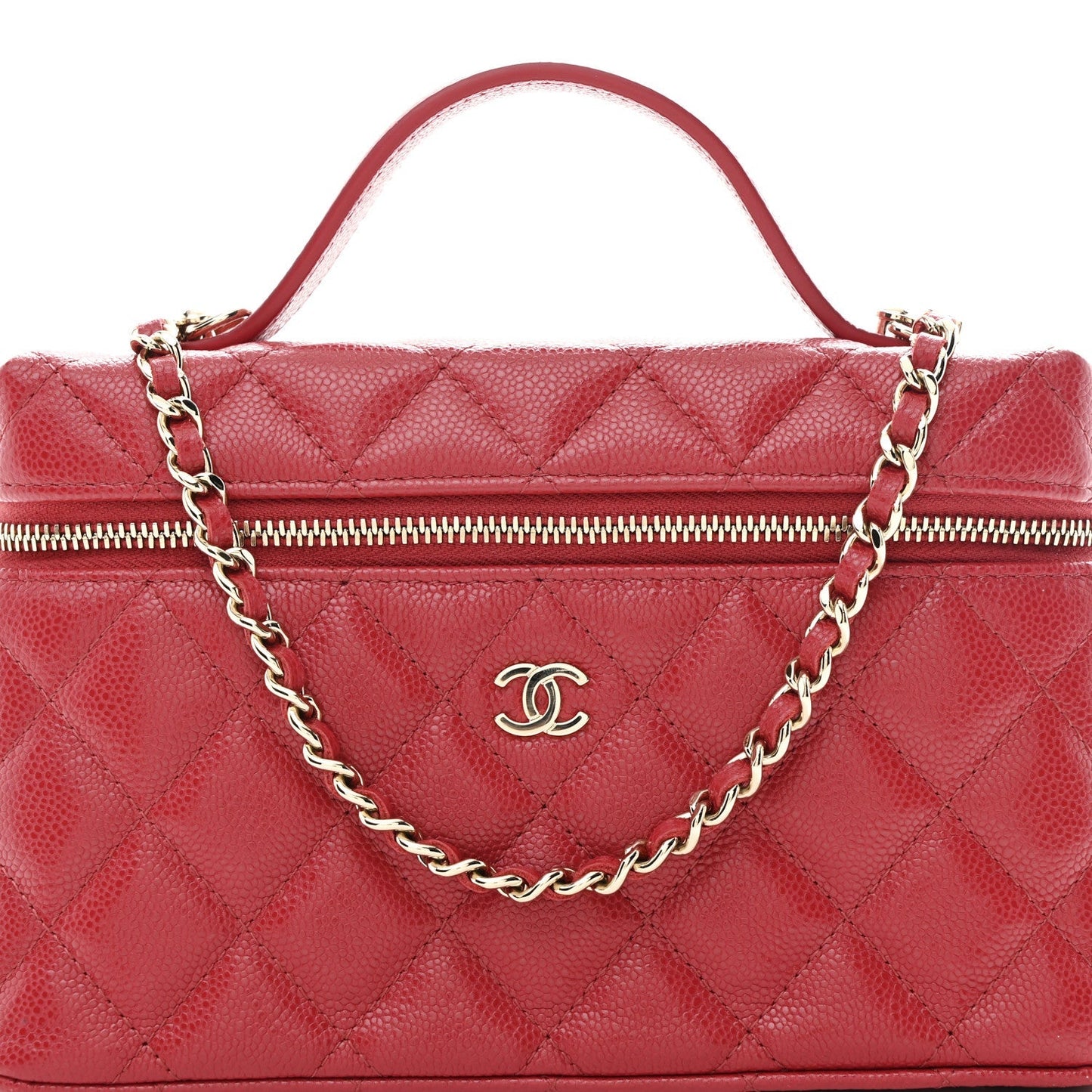 Caviar Quilted Top Handle Slim Vanity With Chain Red