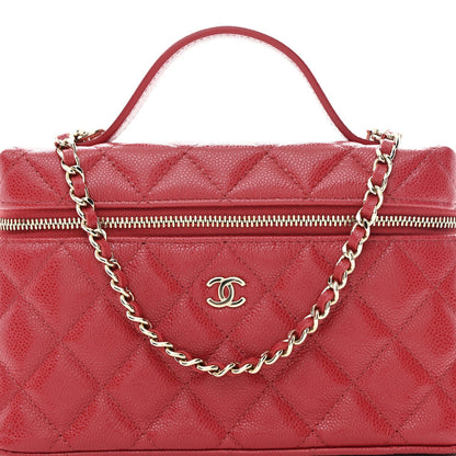 Caviar Quilted Top Handle Slim Vanity With Chain Red