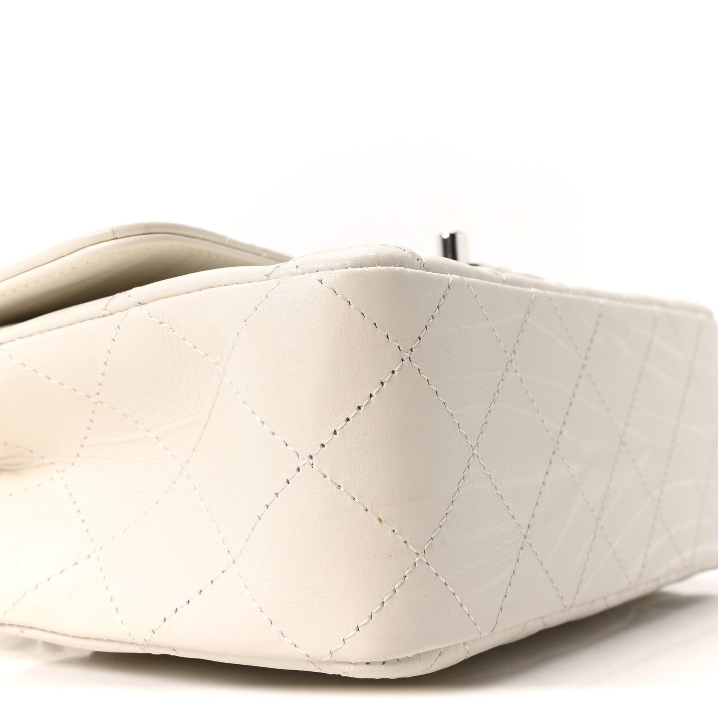 Iridescent Calfskin Quilted Mini Rectangular Flap White