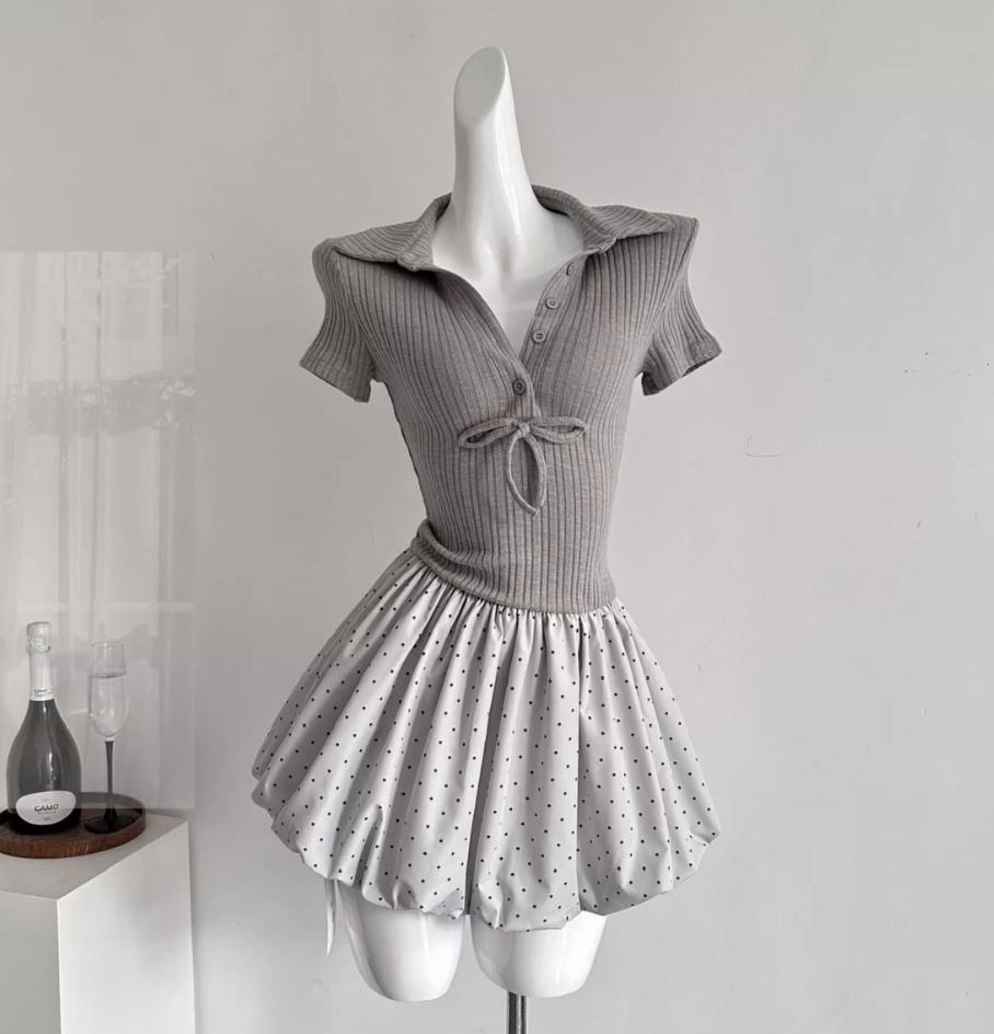Ballet style French dress 2025 new knitted patchwork short skirt puffy skirt R2050