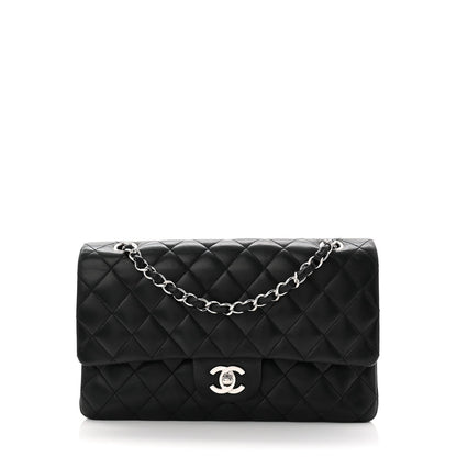 Lambskin Quilted Medium Double Flap Black