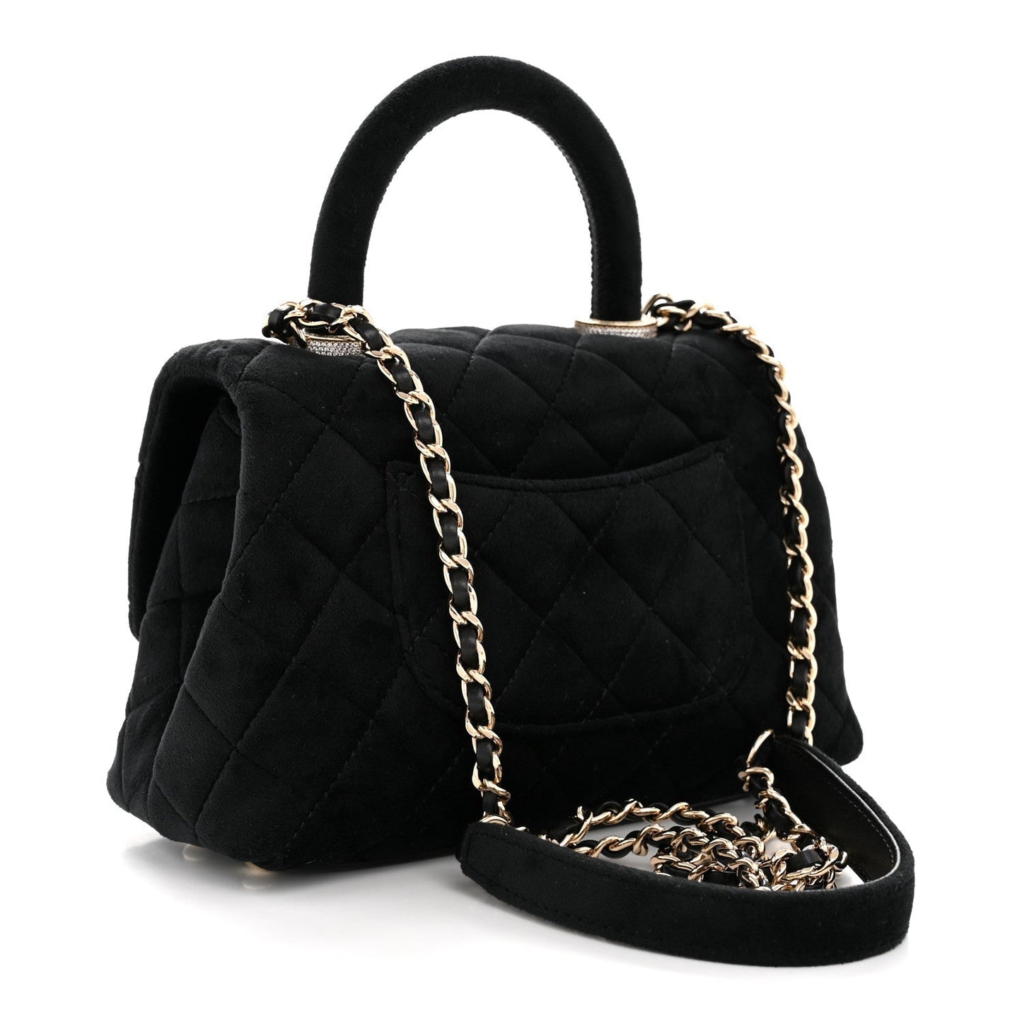 Velvet Crystal Quilted Extra Mini Coco Handle Flap Black