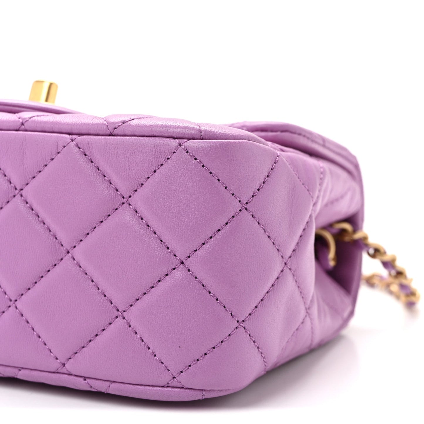 Lambskin Quilted Mini Pearl Crush Flap Purple