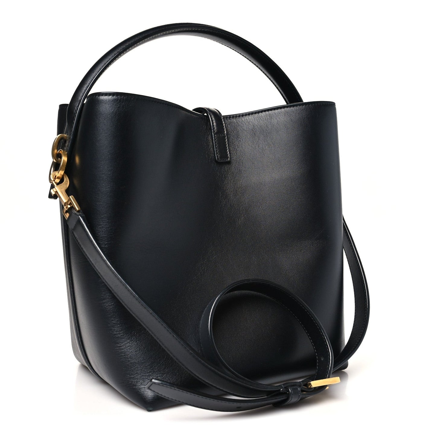 Smooth Shiny Calfskin Monogram Le 37 Bucket Bag Black