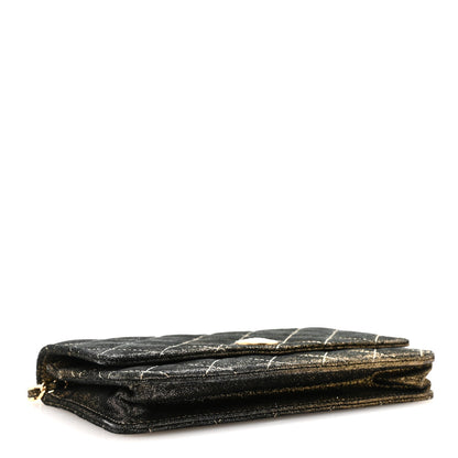 Iridescent Calfskin Quilted Tartan Button Wallet on Chain WOC Gold