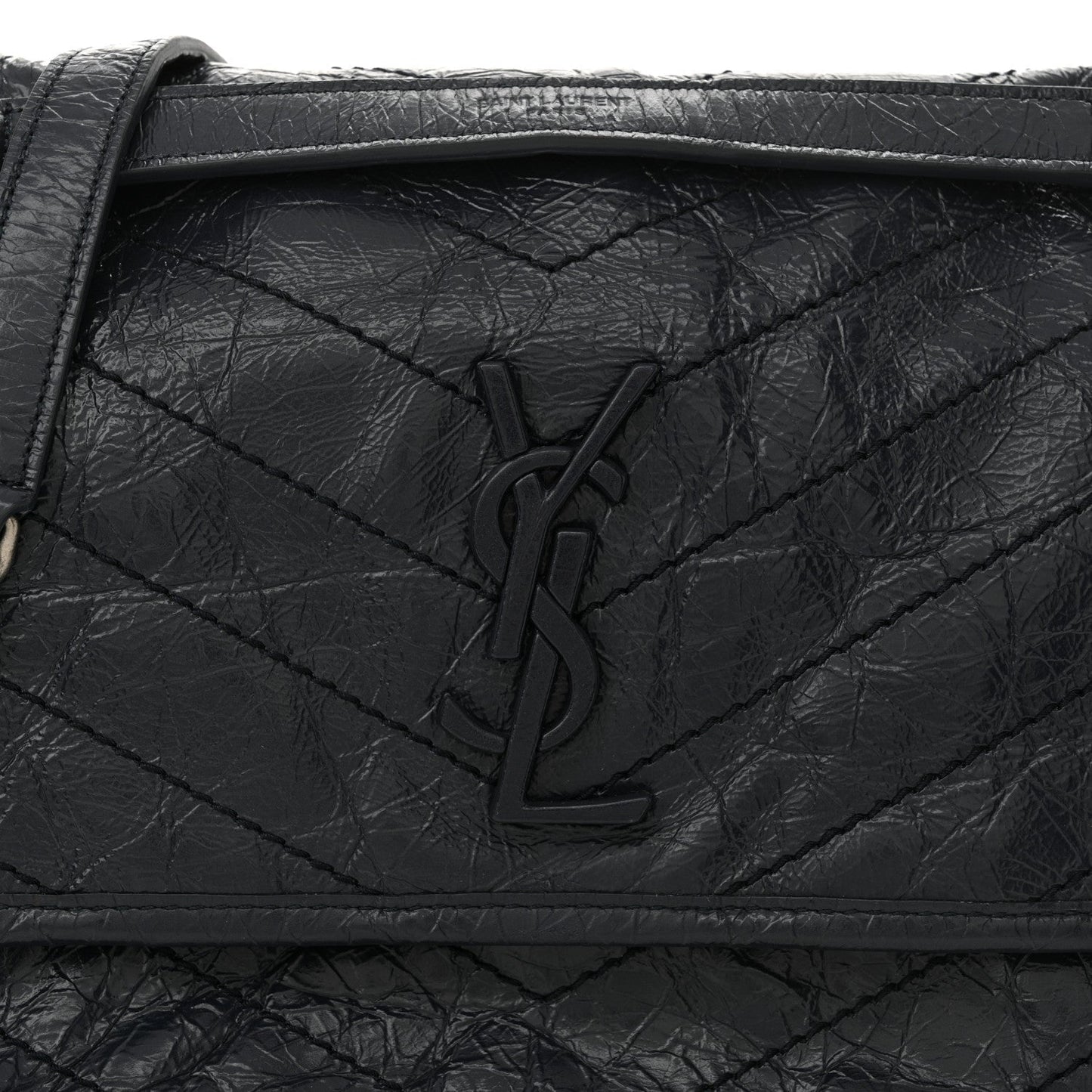 Crinkled Calfskin Matelasse Monogram Medium Niki Chain Satchel Deep Marine