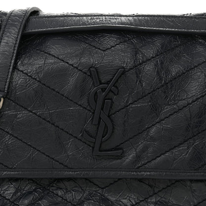 Crinkled Calfskin Matelasse Monogram Medium Niki Chain Satchel Deep Marine