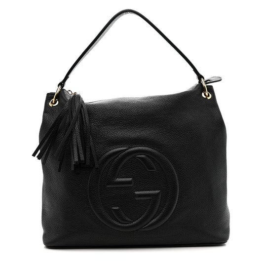 Pebbled Calfskin Large Soho Hobo Black