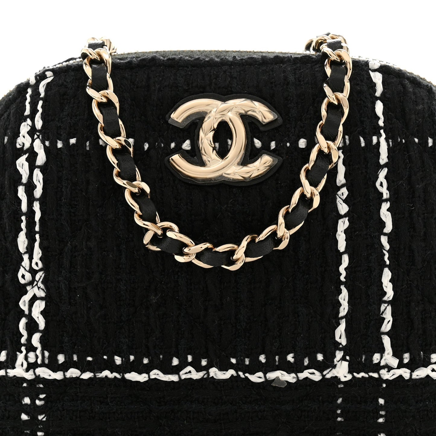 Tweed Quilted Mini Clutch With Chain  Black White