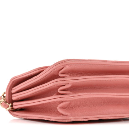 Lambskin Quilted Top Handle Flap Clutch With Chain Pink