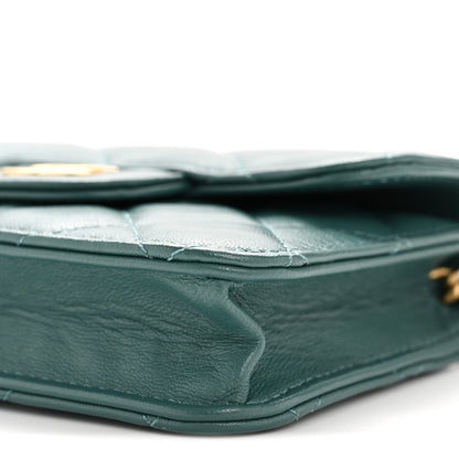 Lambskin Quilted Top Handle Flap Coin Purse With Chain Green