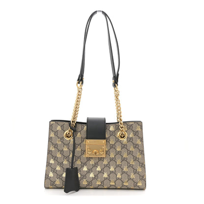 GG Supreme Monogram Bees Small Padlock Tote Beige Oro Black