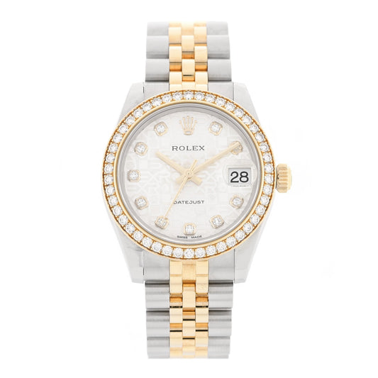 Stainless Steel 18K Yellow Gold Diamond Bezel 31mm Oyster Perpetual Datejust Watch Silver Jubilee 178383