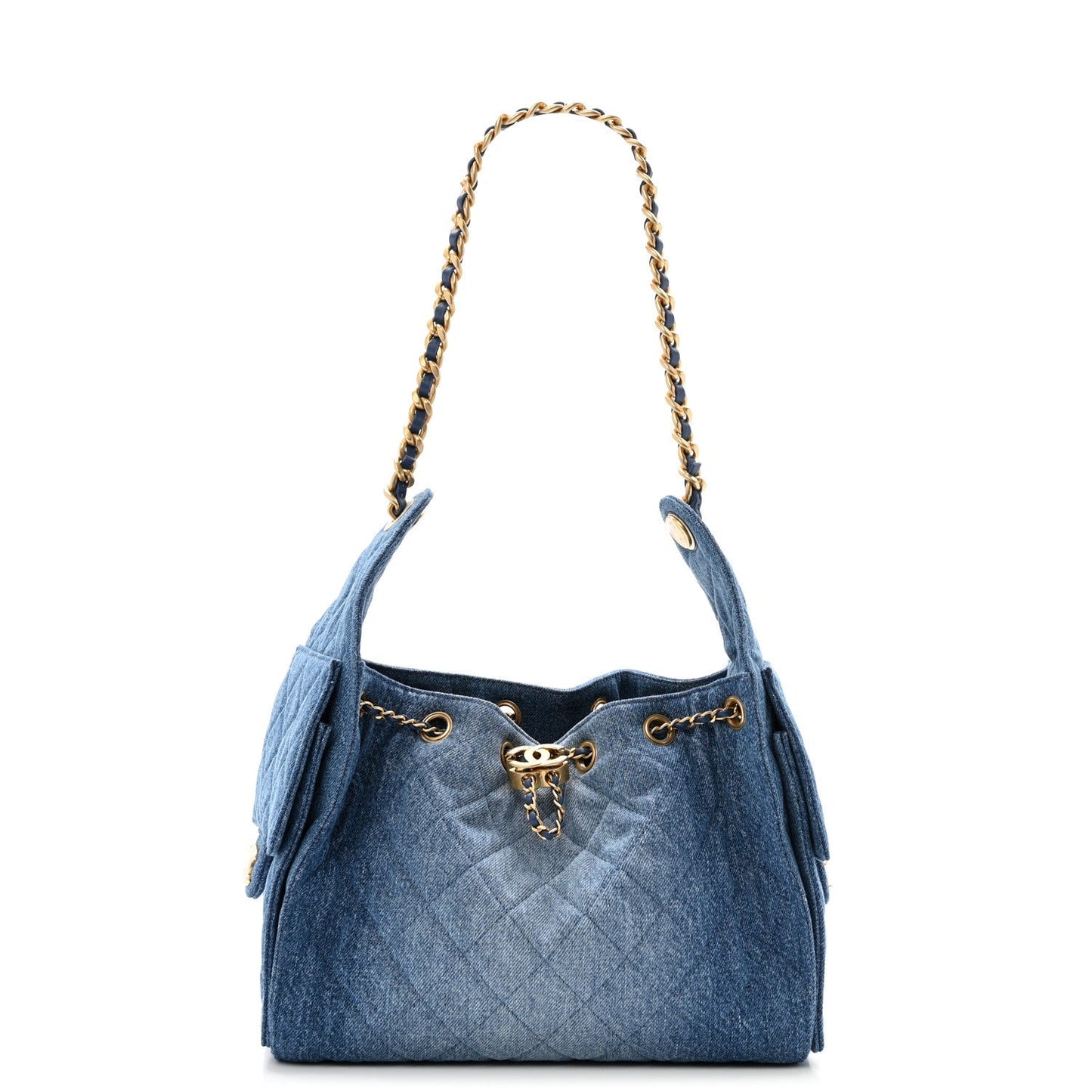 Washed Denim Quilted Small Chanel 25 Handbag Blue