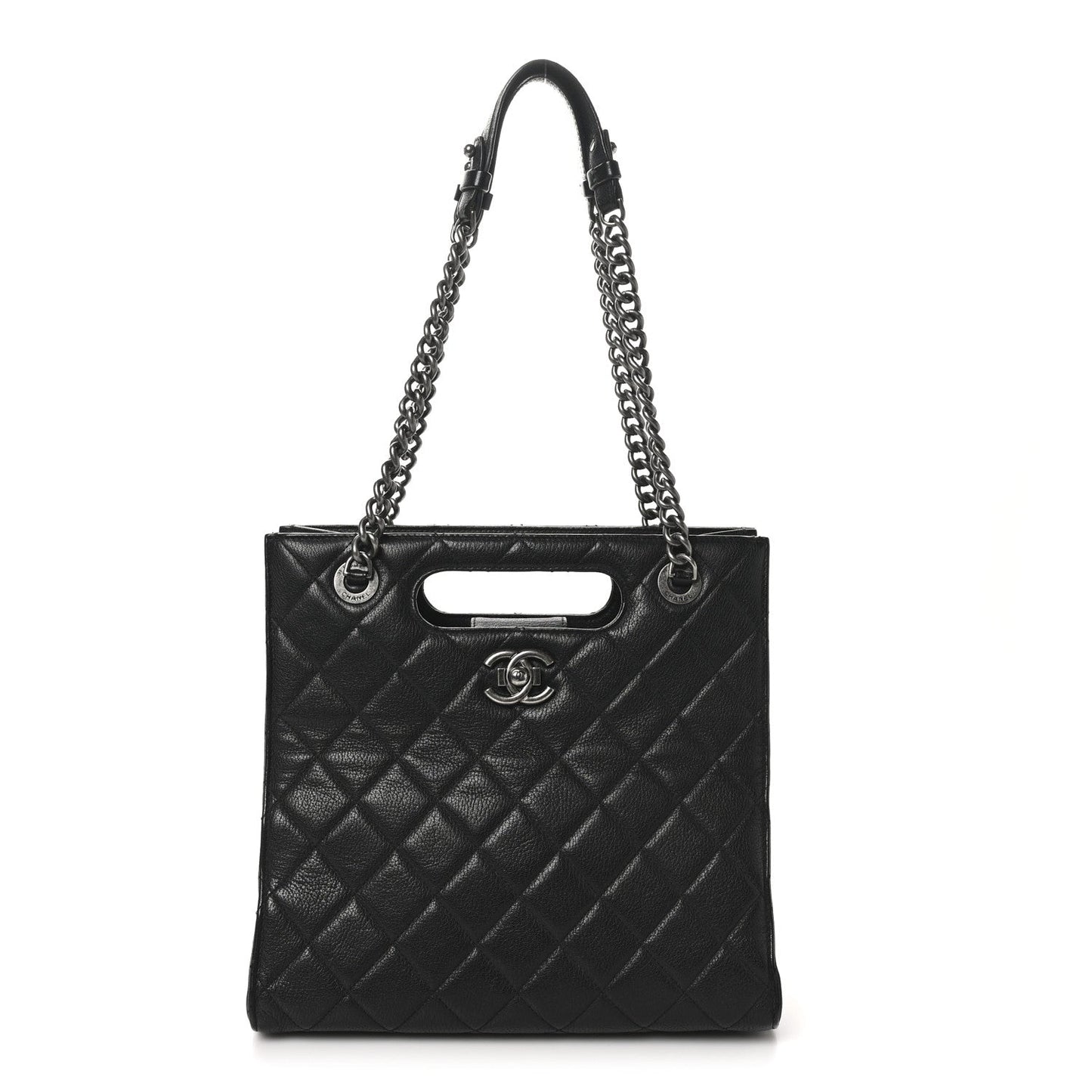 Goatskin Quilted Small Perfect Edge Shopping Tote Black