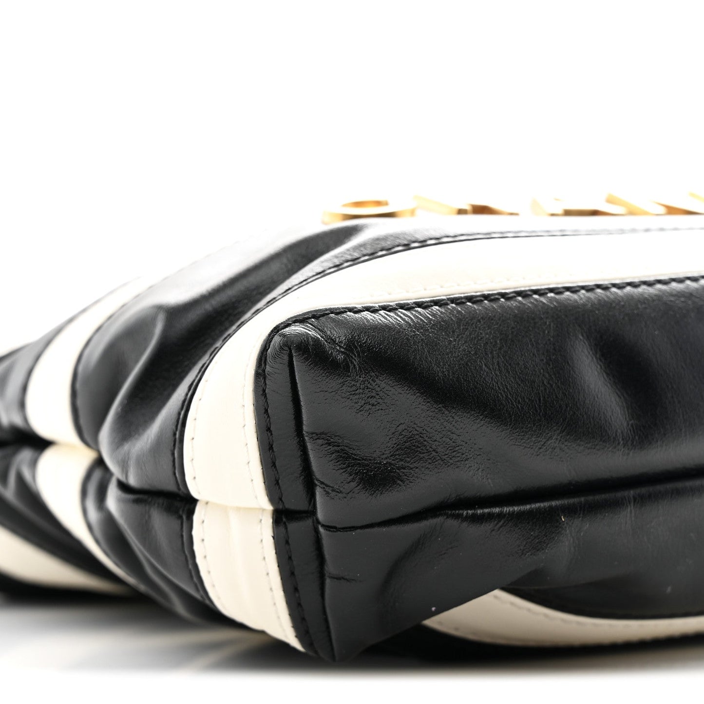 Shiny Calfskin Striped Mini Chanel 22 Black White