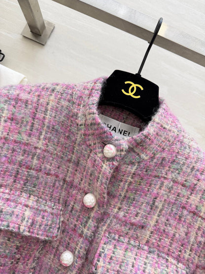 CC Woven Tweed Long-Sleeved Dress Pink Tweed 343192