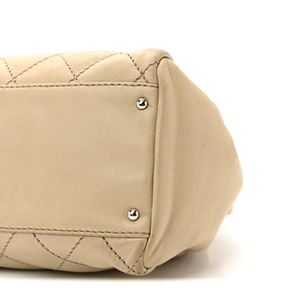 Lambskin Stitched Accordion Tote Beige