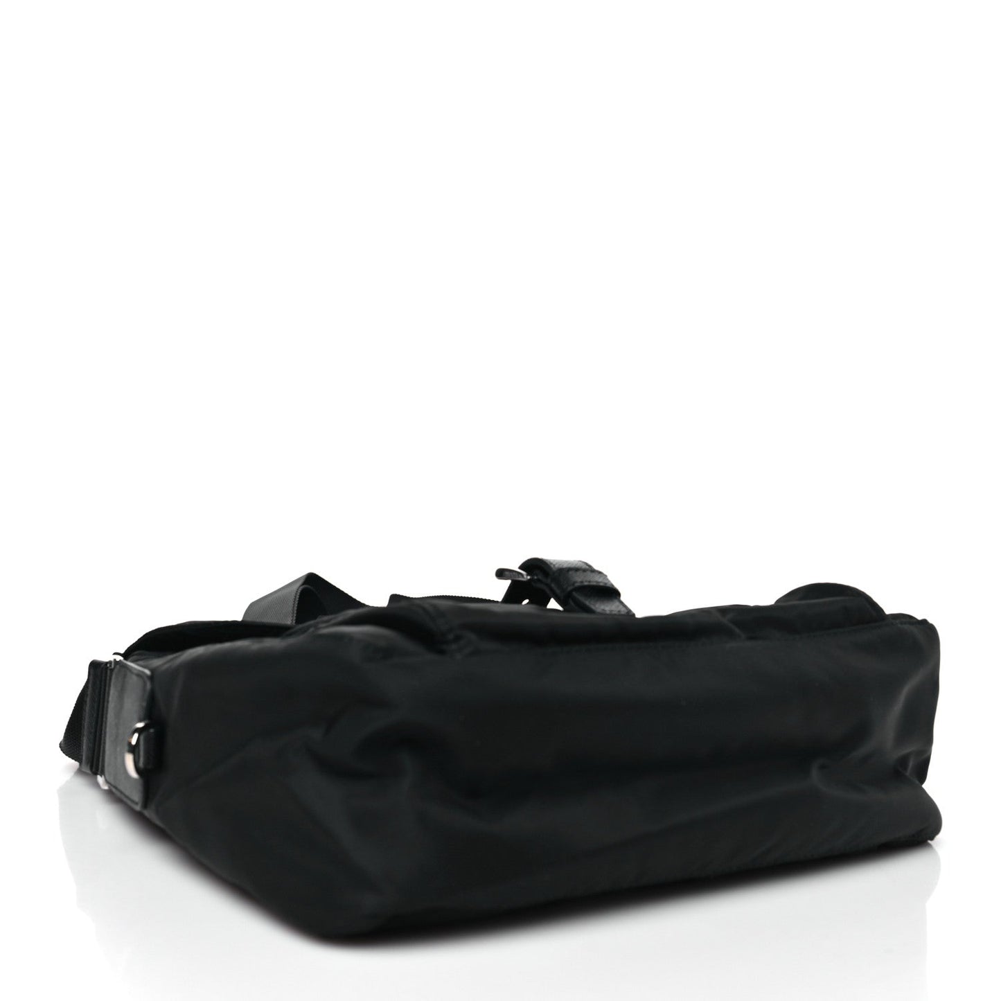 Re-Nylon Vela Saffiano Pocket Single Buckle Messenger Shoulder Bag Black