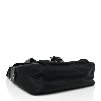 Re-Nylon Vela Saffiano Pocket Single Buckle Messenger Shoulder Bag Black