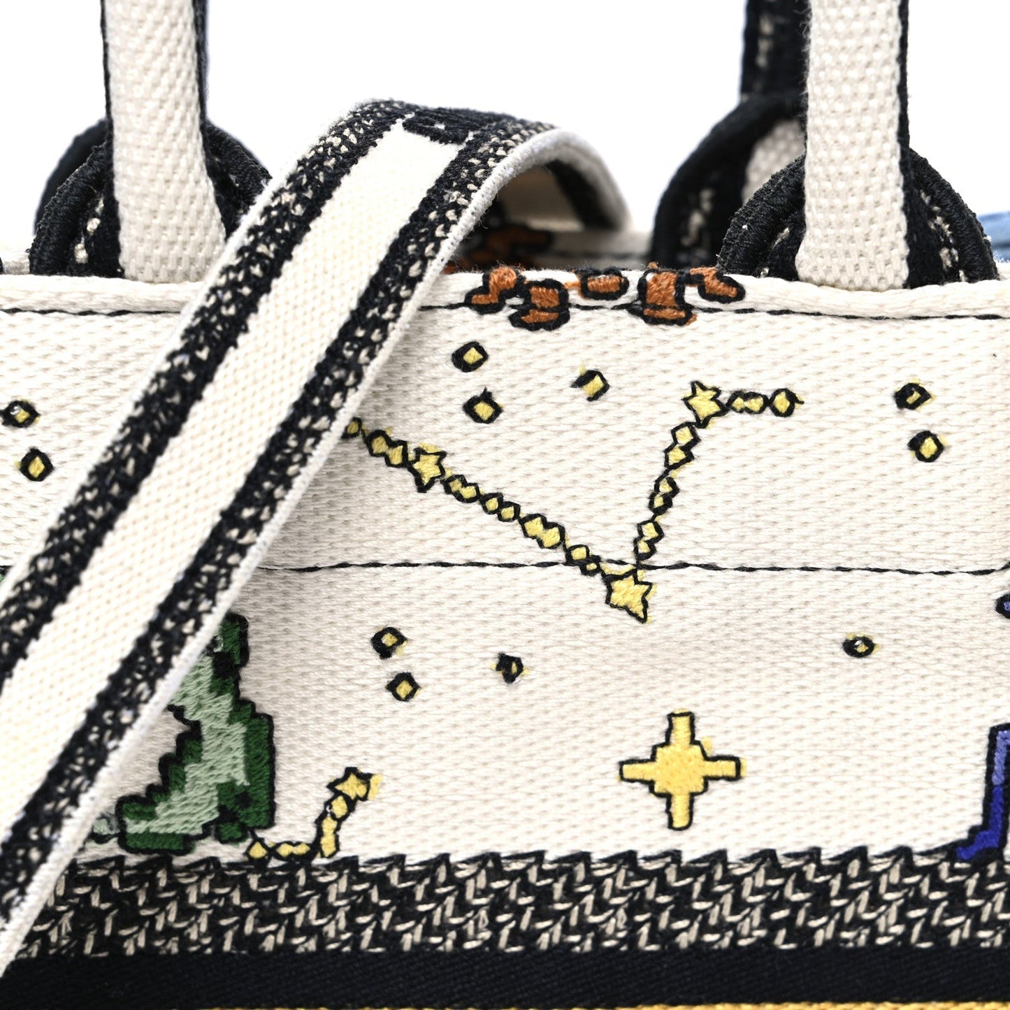 Canvas Embroidered Pixel Zodiac Mini Book Tote Phone Bag Latte Multicolor