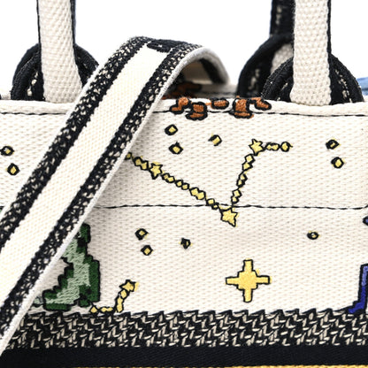 Canvas Embroidered Pixel Zodiac Mini Book Tote Phone Bag Latte Multicolor