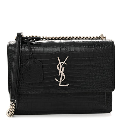 Calfskin Crocodile Embossed Medium Monogram Sunset Black