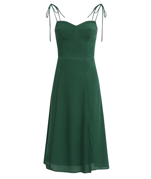 French holiday style long green 2025 new dress with side slit slings R2604