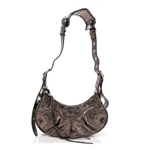 Metallic Agneau Arena Le Cagole Shoulder Bag XS Dark Bronze