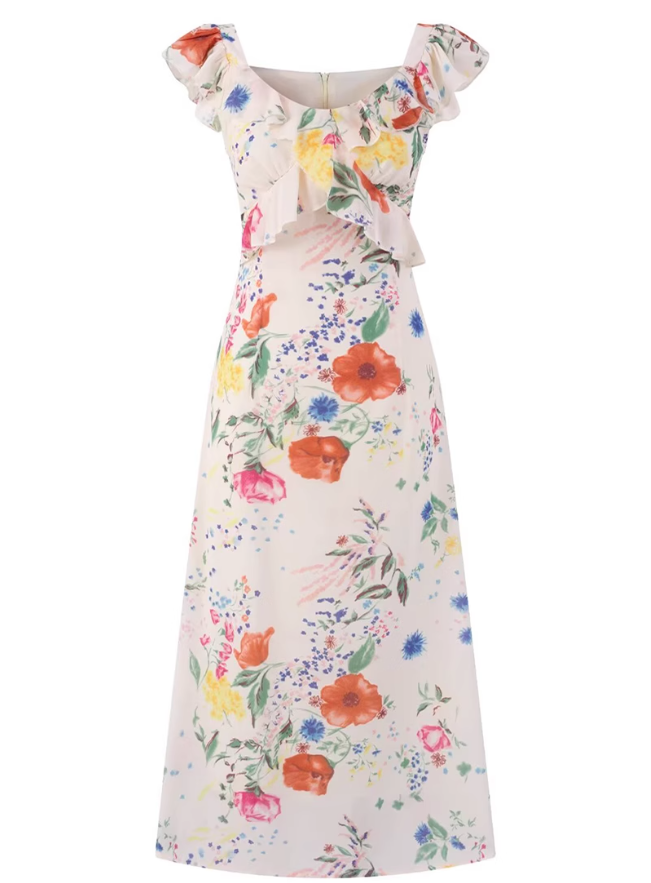 2025 Summer New Floral Ruffle French Temperament Sleeveless Dress R0903