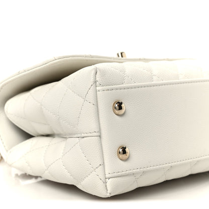 Caviar Quilted Mini Coco Handle Flap White
