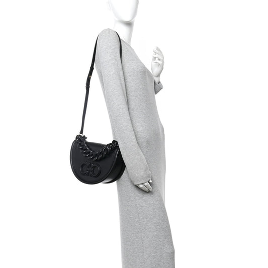 Calfskin Aura Shoulder Bag Black