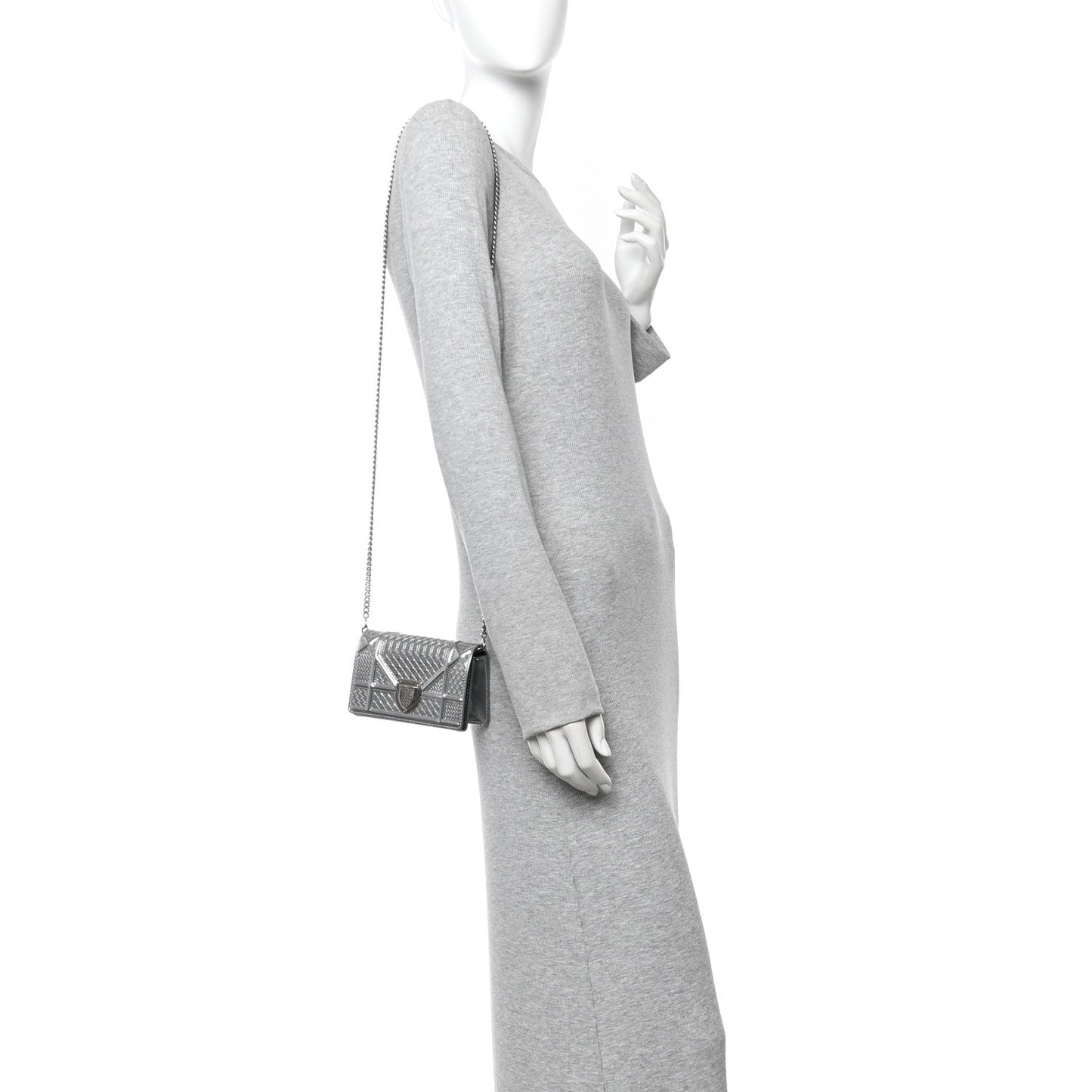 Metallic Patent Micro-Cannage Baby Diorama Flap Bag Silver