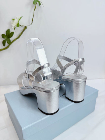 PRA 26SS Platform Sandals 75 Sliver Metallic Sheepskin 592378