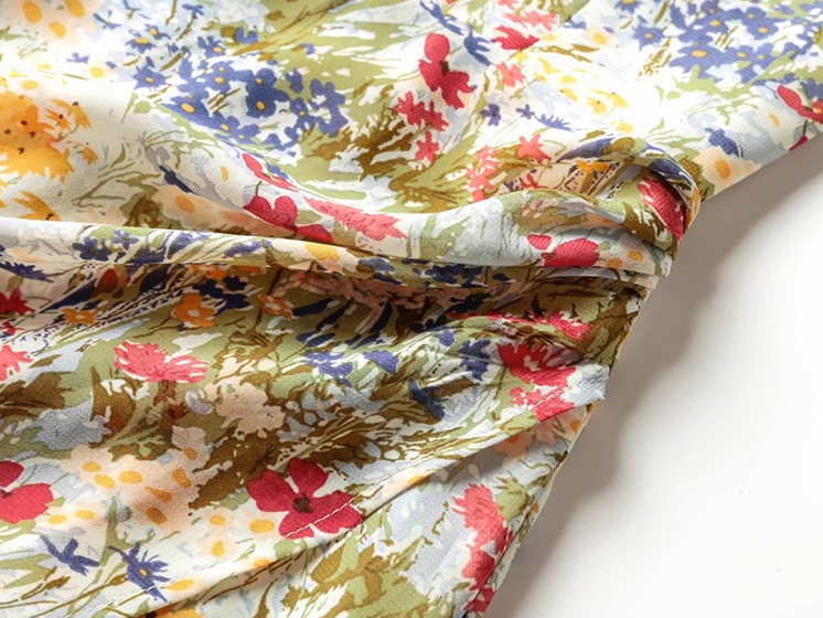2025 summer new high waist oil painting slim waist floral holiday suspender dress R0931