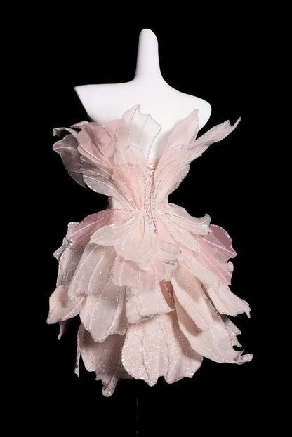 Pink flower design sparkling diamond irregular skirt homecoming dress R2558