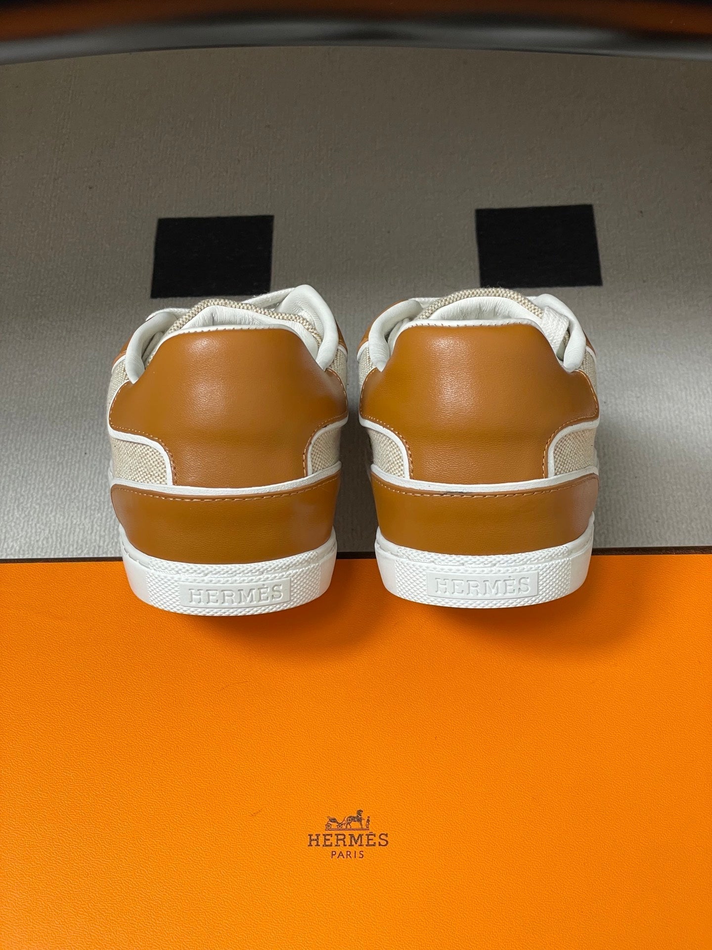 Hermes 26 Match Sneakers Brown Beige in Calfskin 594337