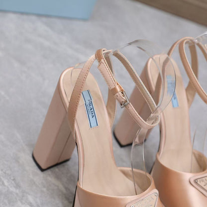 Prada Platforms 130mm High Heel Nude Silk Sandals