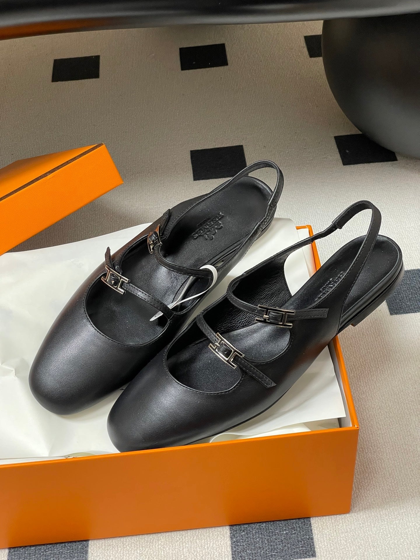 Hermes 26S Mila Open-Heel Sandals Black in Calfskin 594349