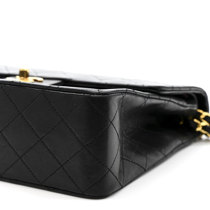 Lambskin Quilted Medium Double Flap Black