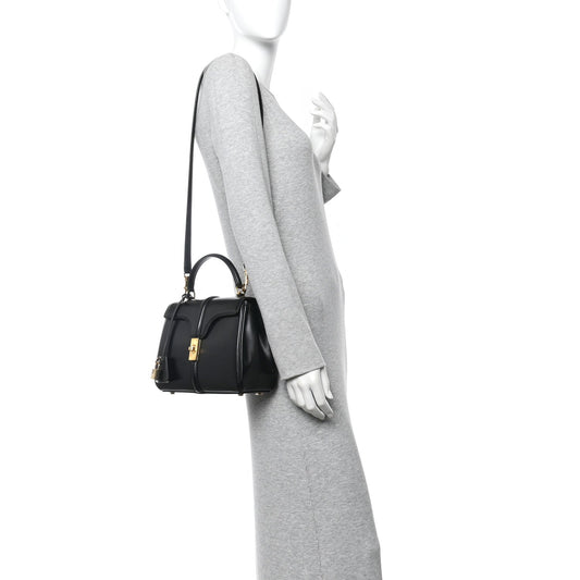 Satinated Calfskin Small 16 Top Handle Bag Black