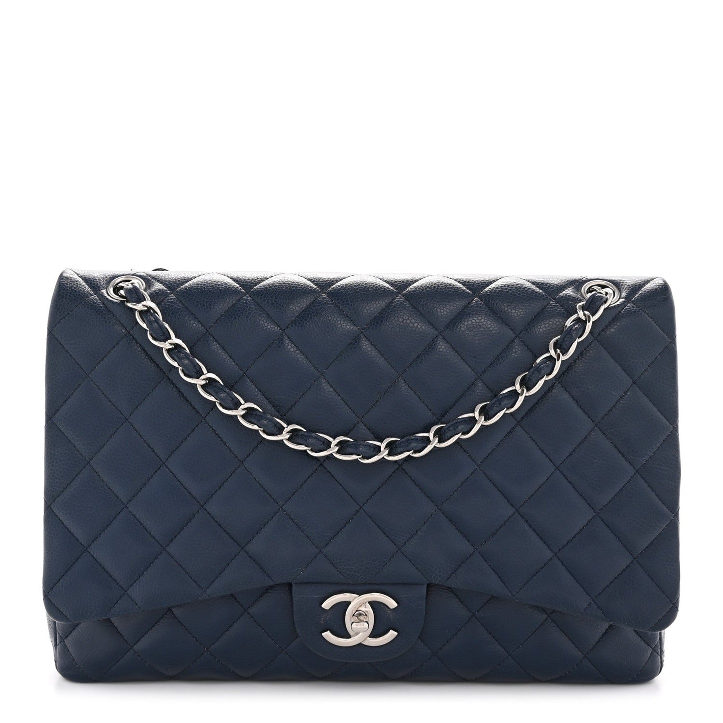 Caviar Quilted Maxi Double Flap Navy Blue