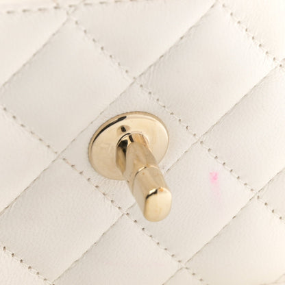 Lambskin Quilted Crystal Top Handle Rectangular Flap White