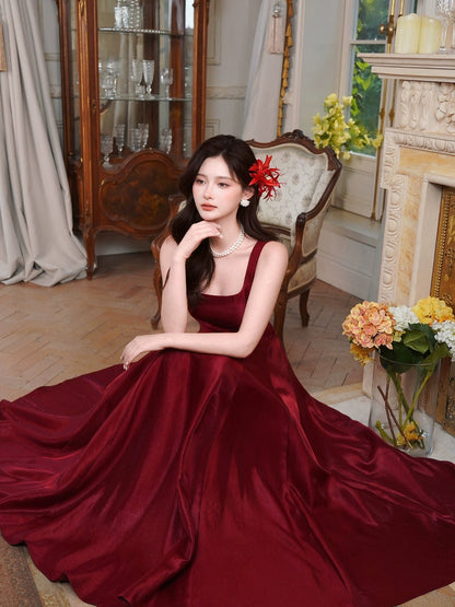 Princess Burgundy Long Prom Dress Elegant Corset Evening Gown