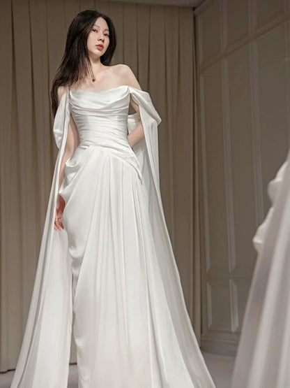 White long evening gown off shoulder birthday party dress   S6833