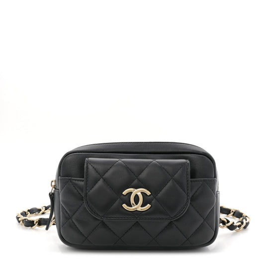 Lambskin Quilted Waist Bag Black