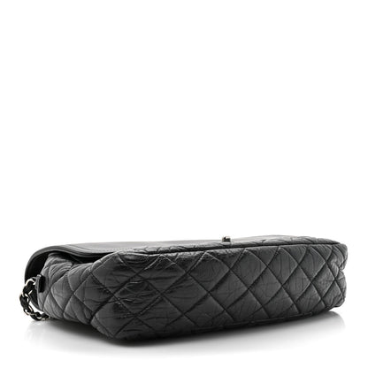 Aged Calfskin Quilted Easy Zip Flap Bag Black