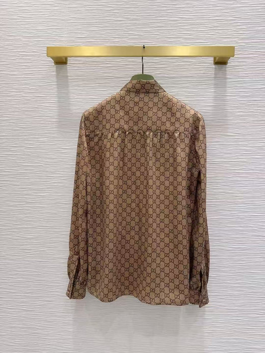 GG SS26 Printed Shirt Beige Brown Polyester