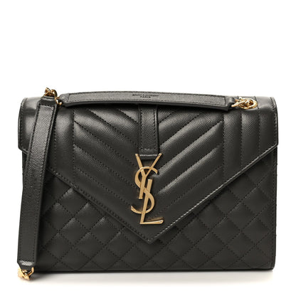 Grain De Poudre Textured Mixed Matelasse Triquilt Medium Monogram Satchel Pebble