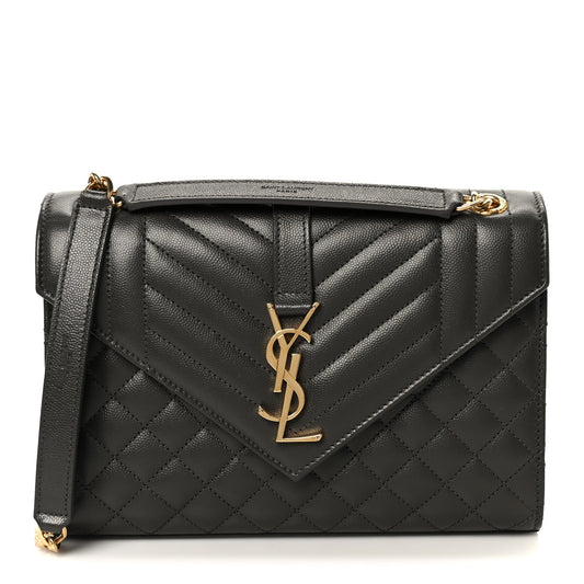 Grain De Poudre Textured Mixed Matelasse Triquilt Medium Monogram Satchel Pebble